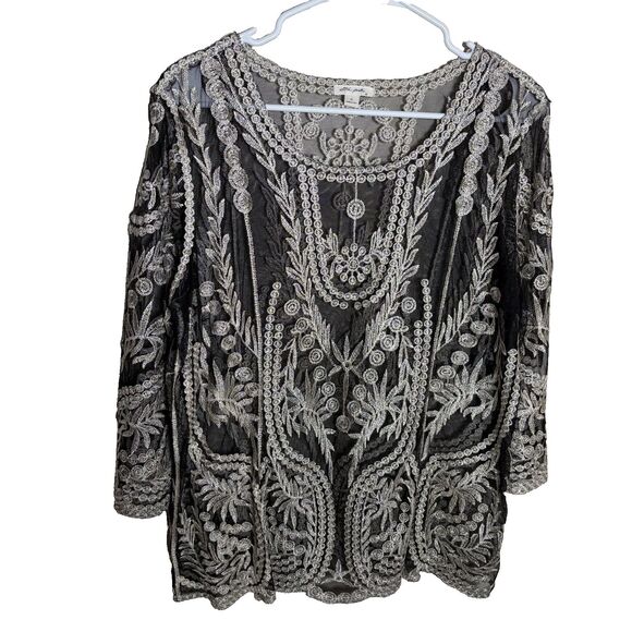 Ultra Pink Blouse Women's XL Embroidered Metallic Sheer Casual Lightweight Top - Picture 1 of 7